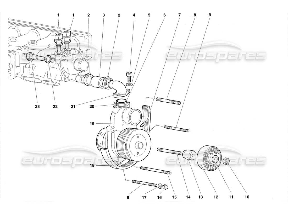 lamborghini diablo roadster (1998) water pump parts diagram