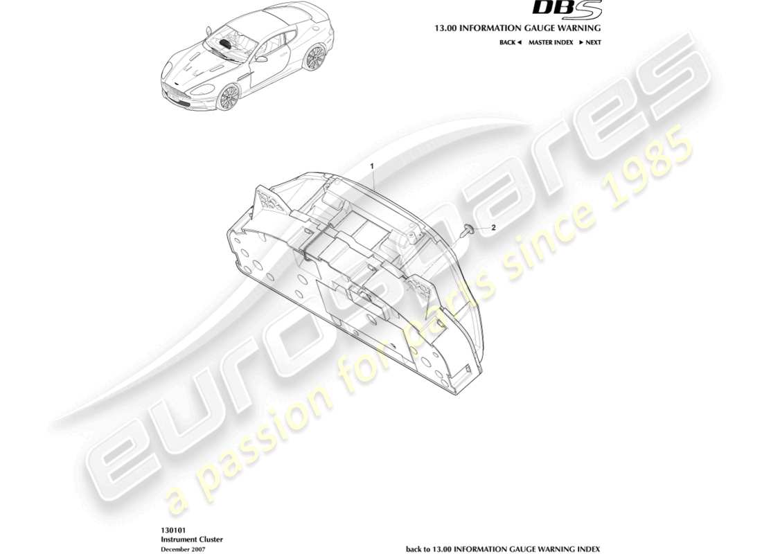 aston martin dbs (2007) instrument cluster part diagram