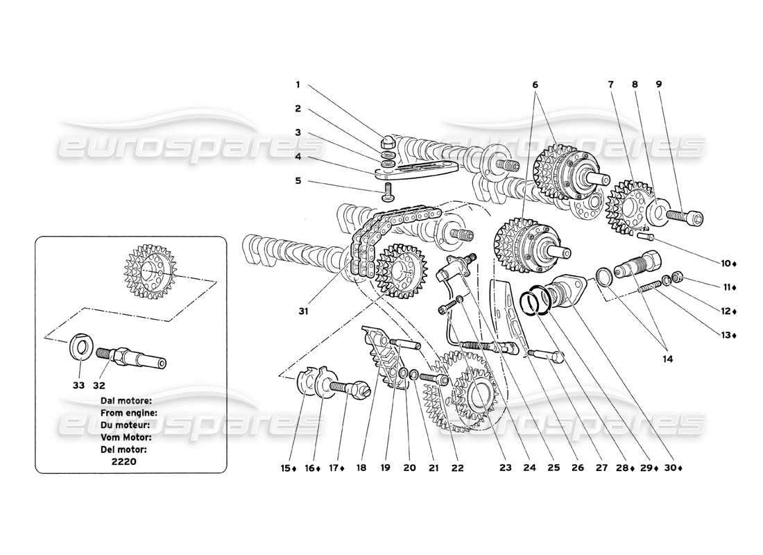 lamborghini diablo sv (1999) timing system parts diagram