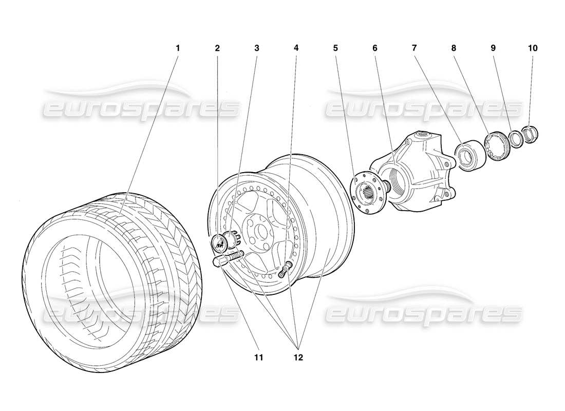 lamborghini diablo sv (1997) front wheel and hub carrier part diagram