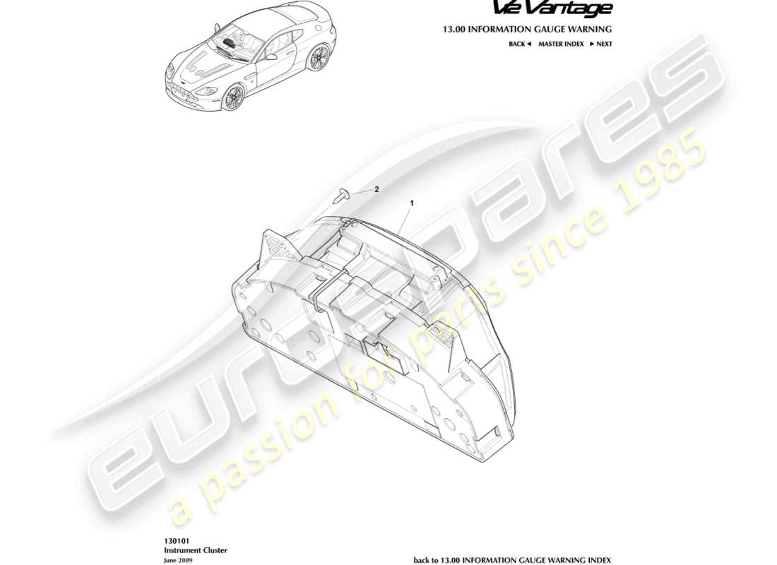 aston martin v12 vantage (2012) instrument cluster part diagram