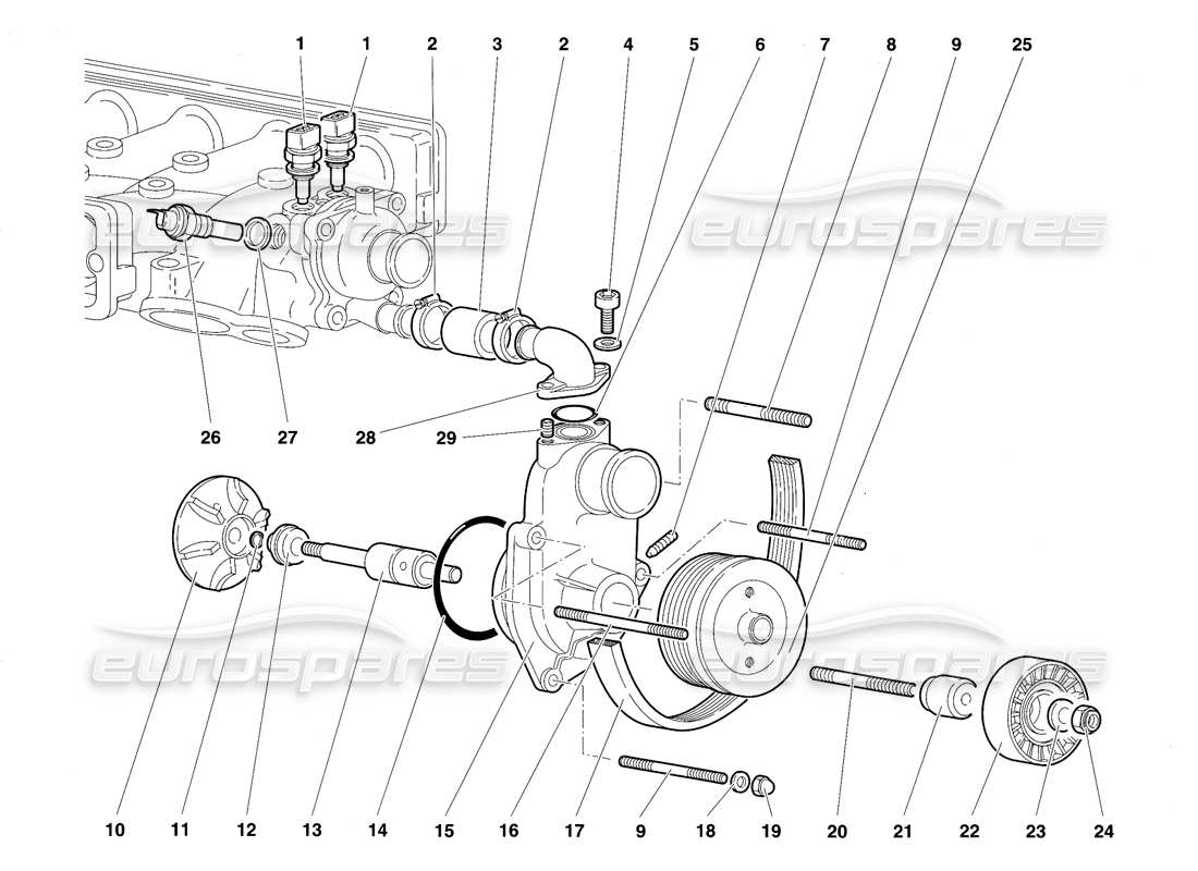 lamborghini diablo sv (1997) water pump parts diagram