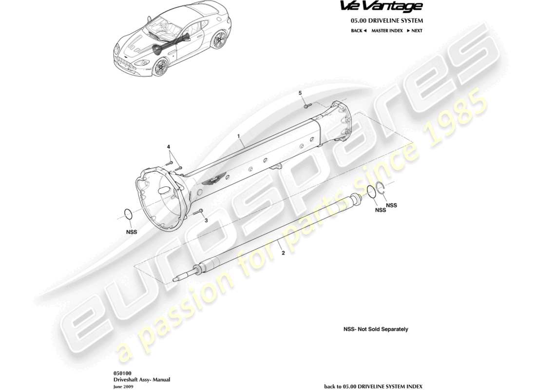 aston martin v12 vantage (2011) driveshaft assembly part diagram
