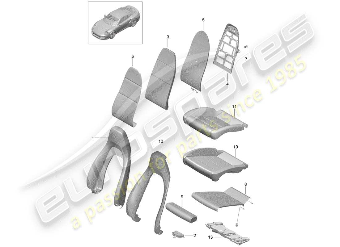 porsche 2017 (991-2 turbo) foam part part diagram