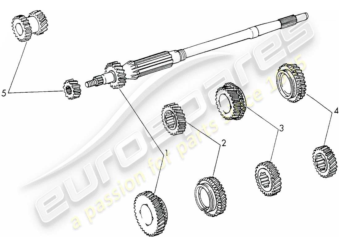 porsche 911 (1970) gear wheel sets - 4-speed - transmission - d >> - mj 1971 part diagram