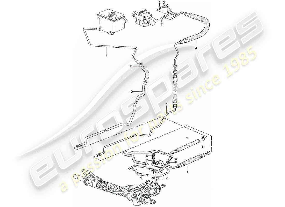 porsche 1994 (993) power steering - lines part diagram