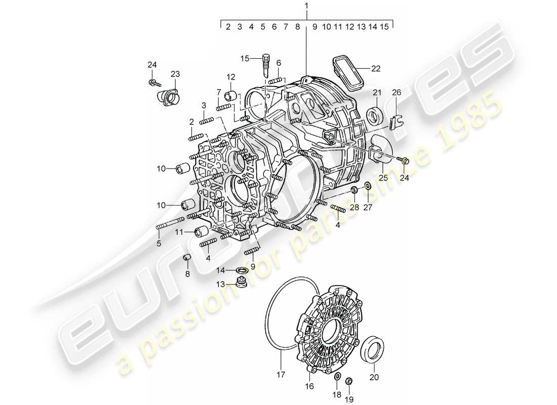 porsche 1998 (993) replacement transmission - ready for installation - transmission case part diagram