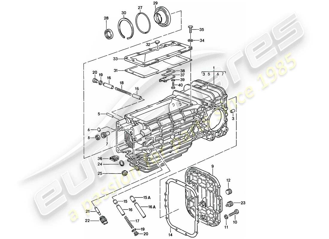 porsche 928 (1986) replacement transmission - transmission case - manual gearbox part diagram