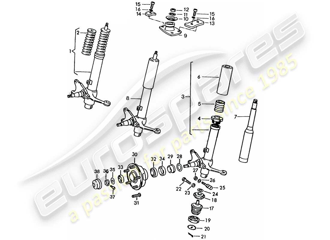 porsche 1972 (911) spring strut - shock absorber strut - lubricants part diagram