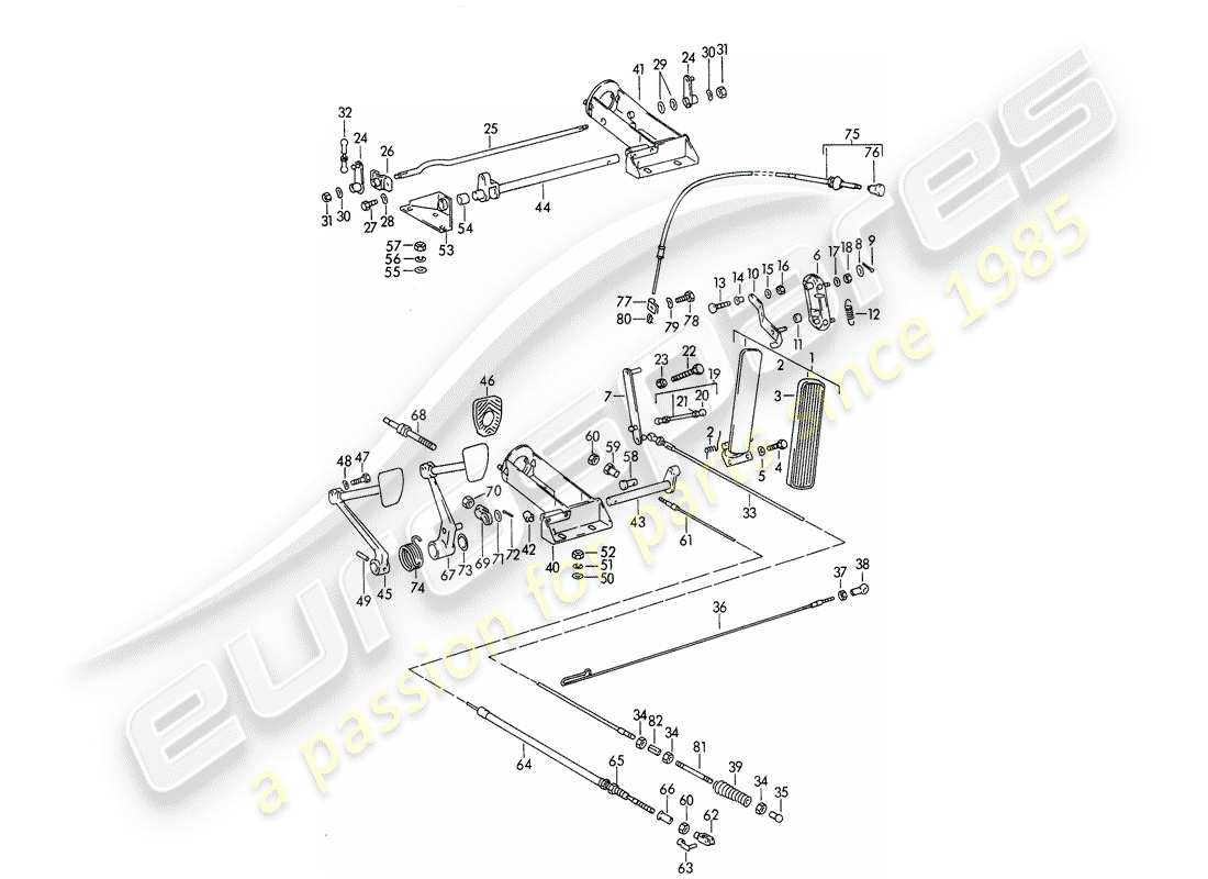 porsche 1961 (356b/356c) pedals parts diagram