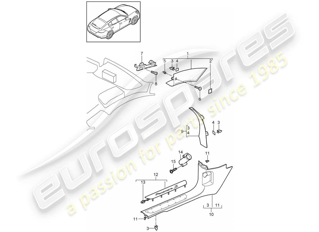 porsche 2014 (panamera 970) a-pillar part diagram