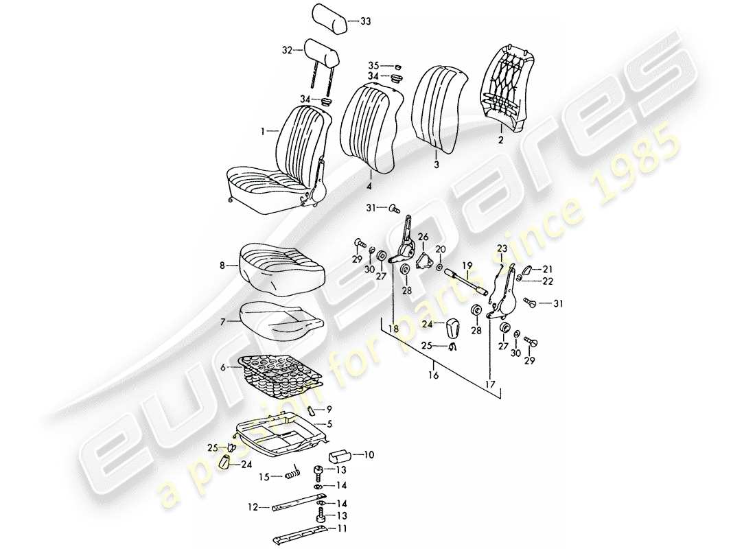 porsche 1970 (911) front seat part diagram