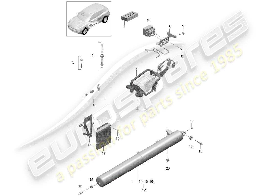 porsche 2018 (macan) self levelling system parts diagram