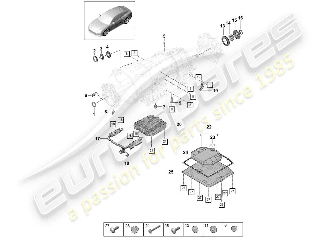 porsche panamera 971 (2018) 8-speed dual clutch gearbox part diagram