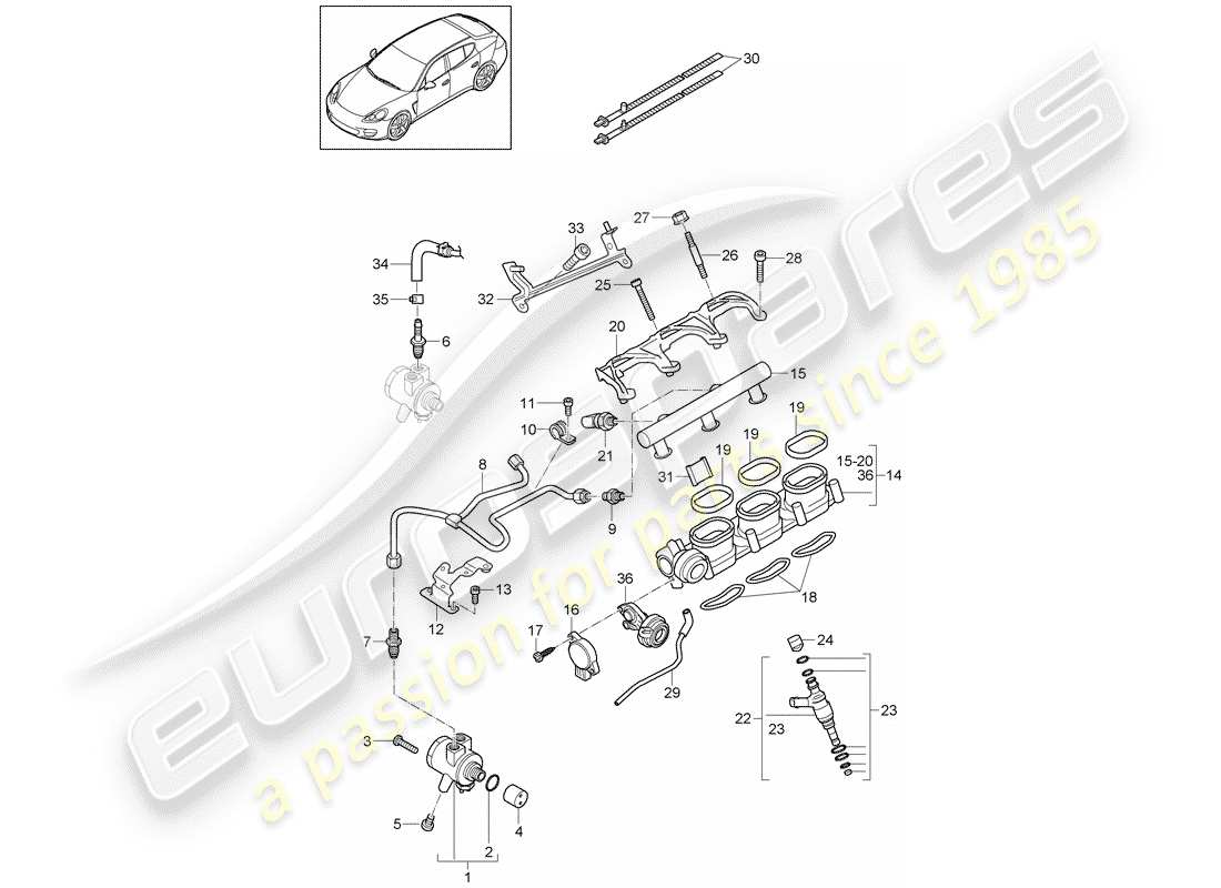 porsche panamera 970 (2013) fuel collection pipe part diagram