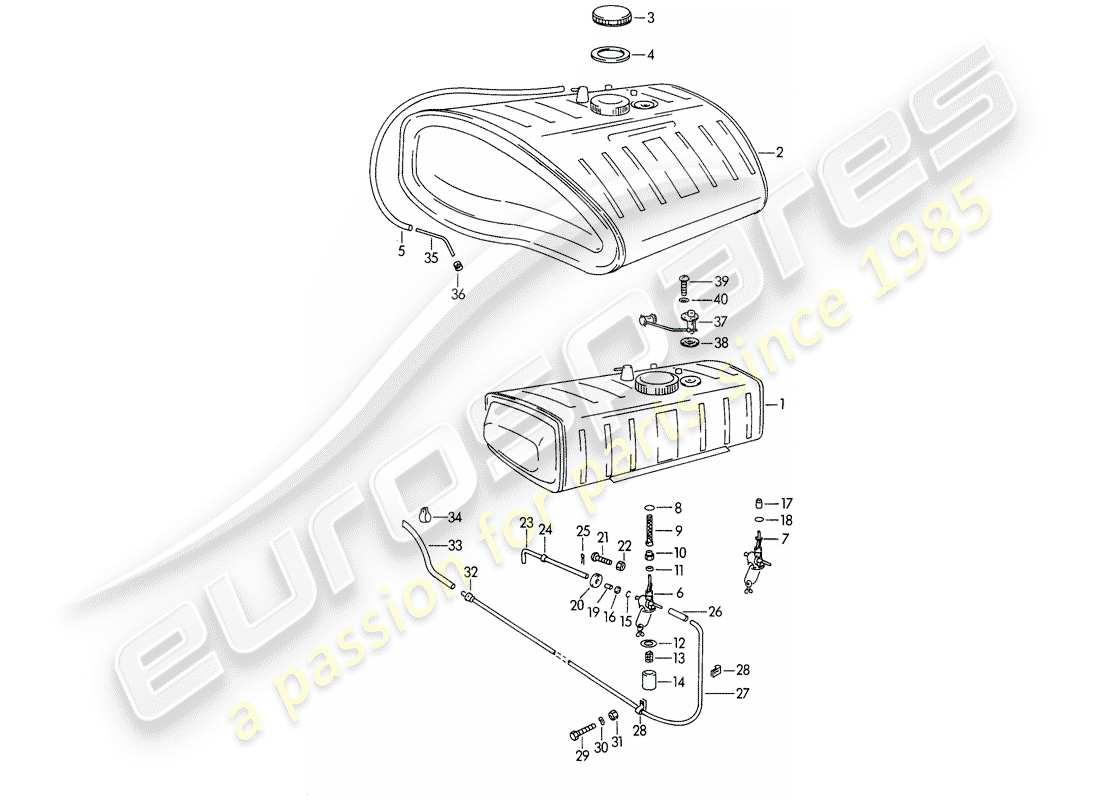 porsche 1962 (356b/356c) fuel tank parts diagram