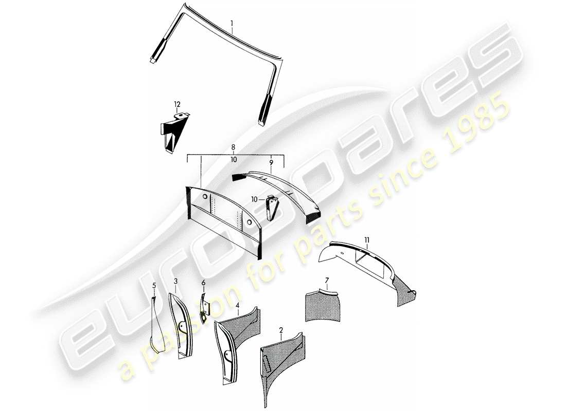 porsche 1962 (356b/356c) interior panelling parts diagram