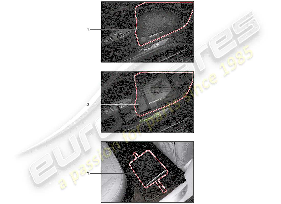 porsche 2004 (tequipment cayenne) 1 set floor mats part diagram