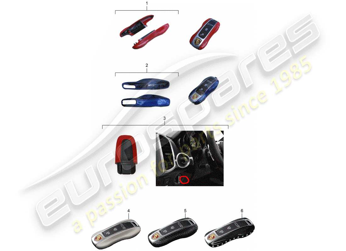 porsche 2017 (tequipment cayenne) key cover part diagram