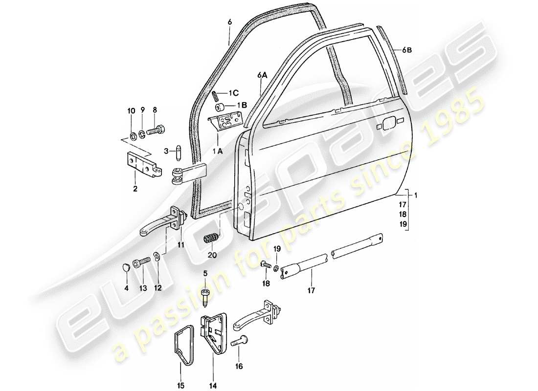 porsche 1982 (924) door part diagram