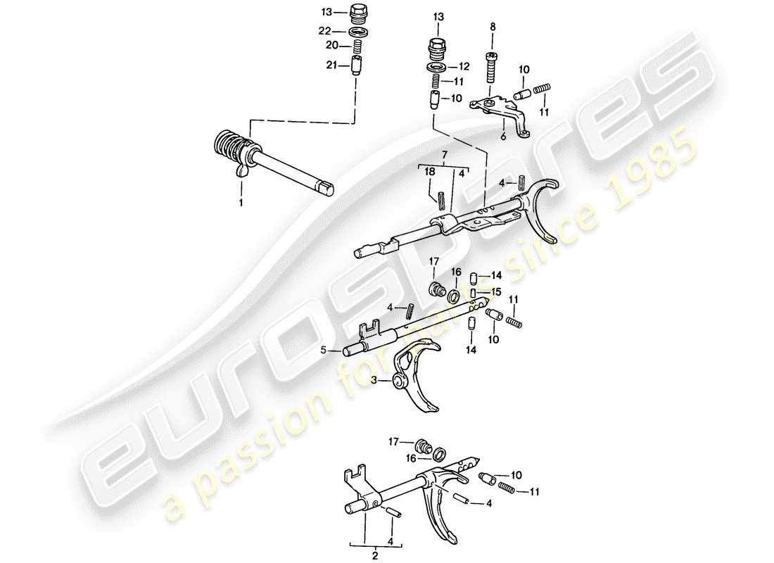 porsche 1987 (924s) transmission control - manual gearbox parts diagram