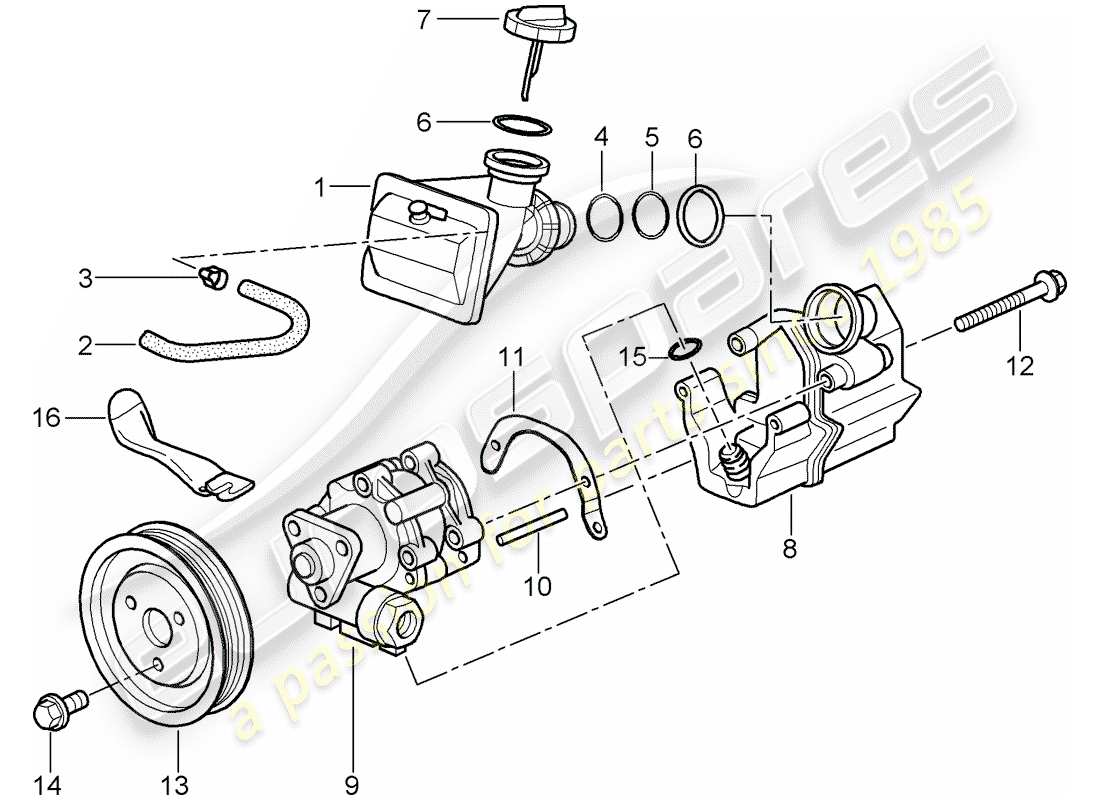 porsche 2001 (986 boxster) power steering - power steering pump - for power steering - container part diagram