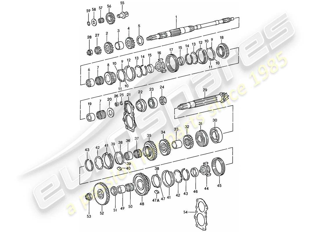 porsche 1987 (911) gears and shafts - 4-speed part diagram