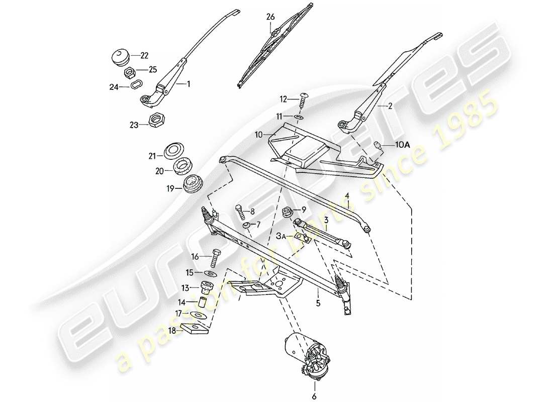 porsche 1982 (924) windscreen wiper system part diagram