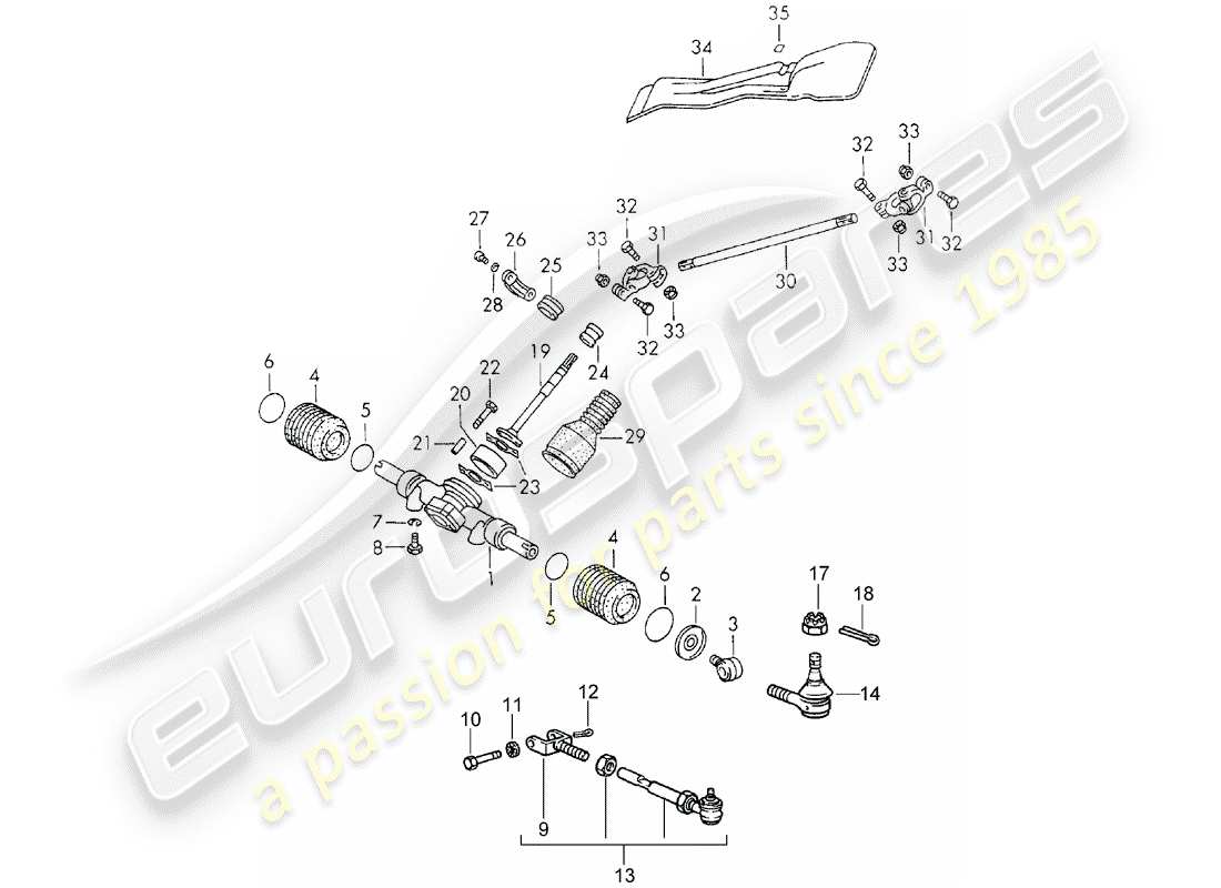 porsche 1972 (911) steering gear - steering linkage part diagram