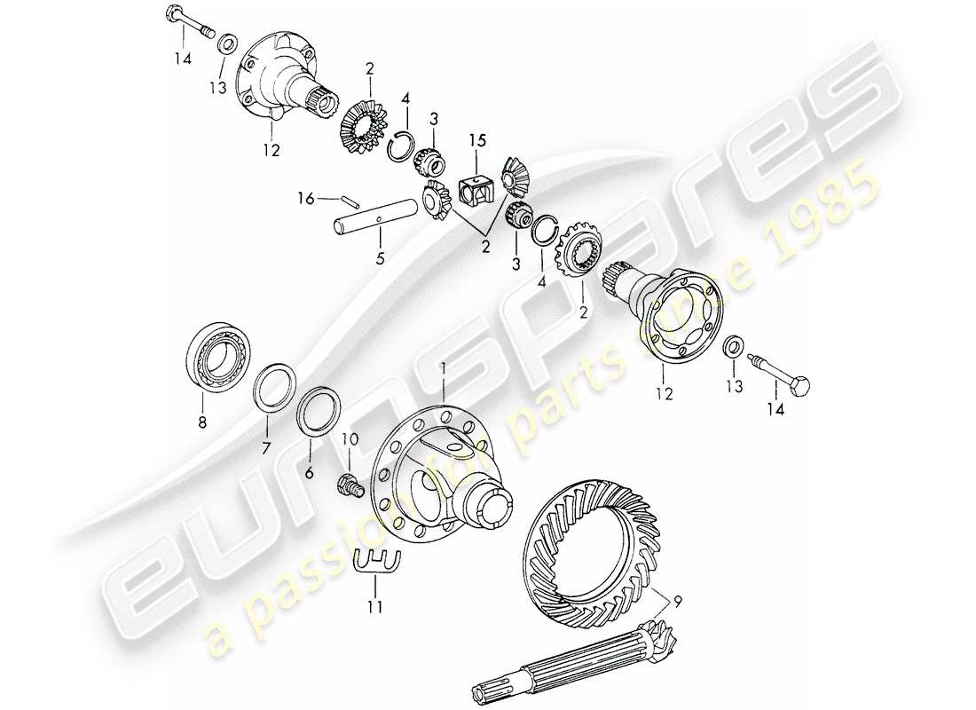 porsche 1971 (911) differential - for - manual gearbox - typ 915 - and - sportomatic - typ 925 - with: - armature part diagram