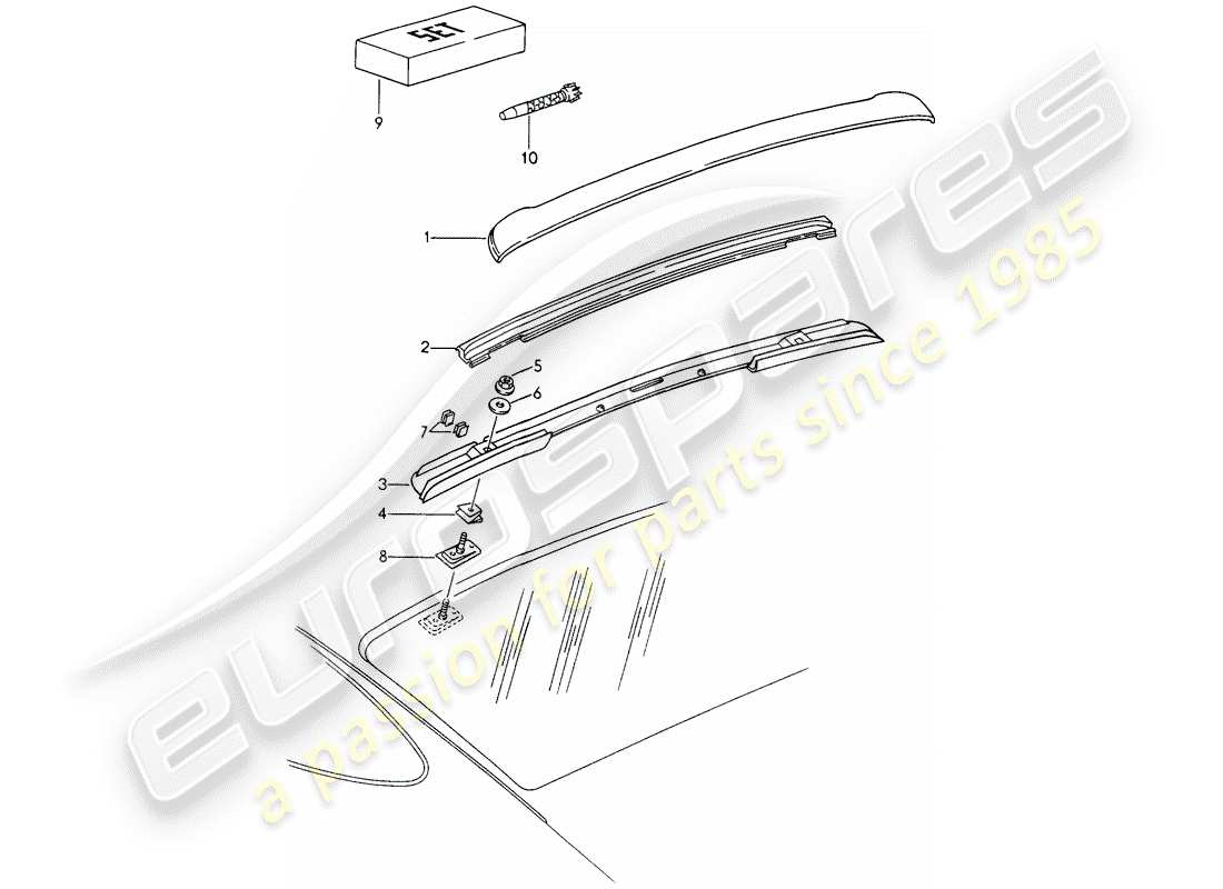 porsche 1994 (993) roof cover moulding part diagram