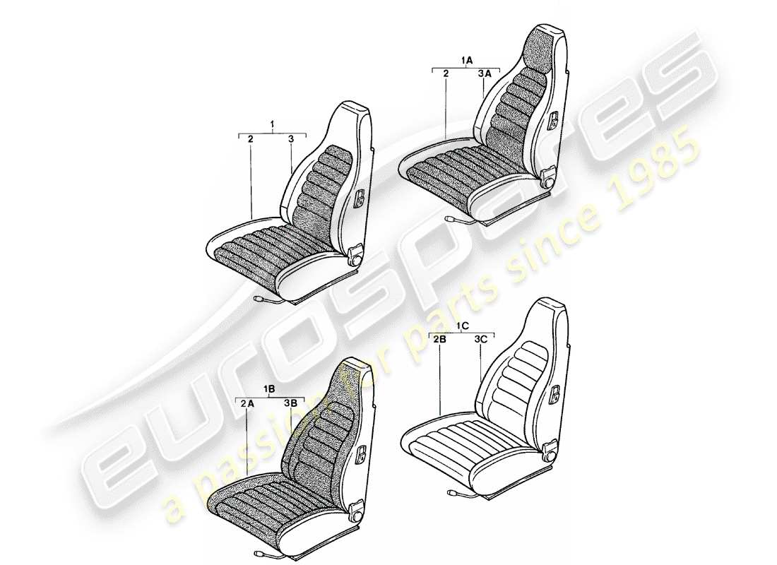 porsche 1982 (924) front seat - complete - and - cover part diagram