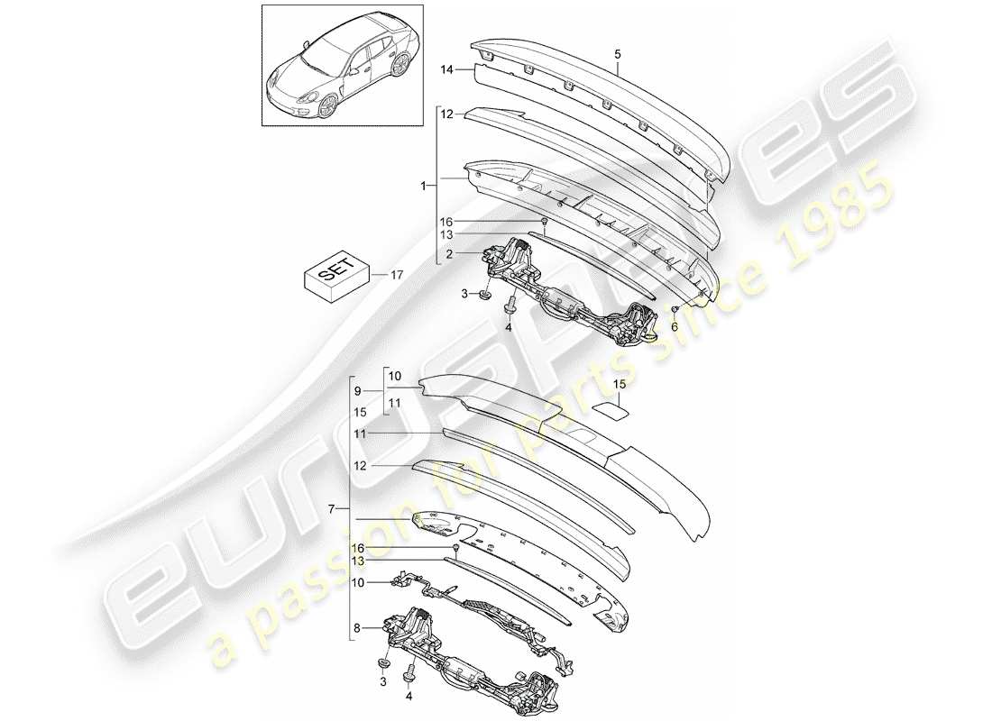 porsche 2014 (panamera 970) rear spoiler part diagram