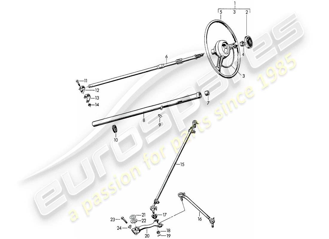porsche 1955 (356/356a) steering wheel - intermediate steering shaft - steering track rod - and - swing lever part diagram