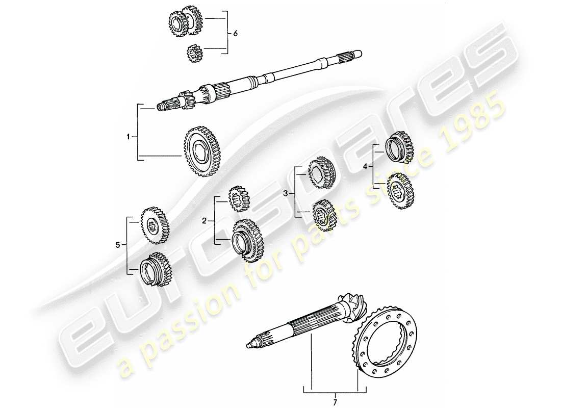 porsche 1986 (911) gear wheel sets - 5-speed part diagram