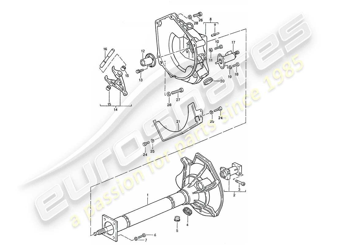 porsche 1987 (924s) central tube - manual gearbox parts diagram