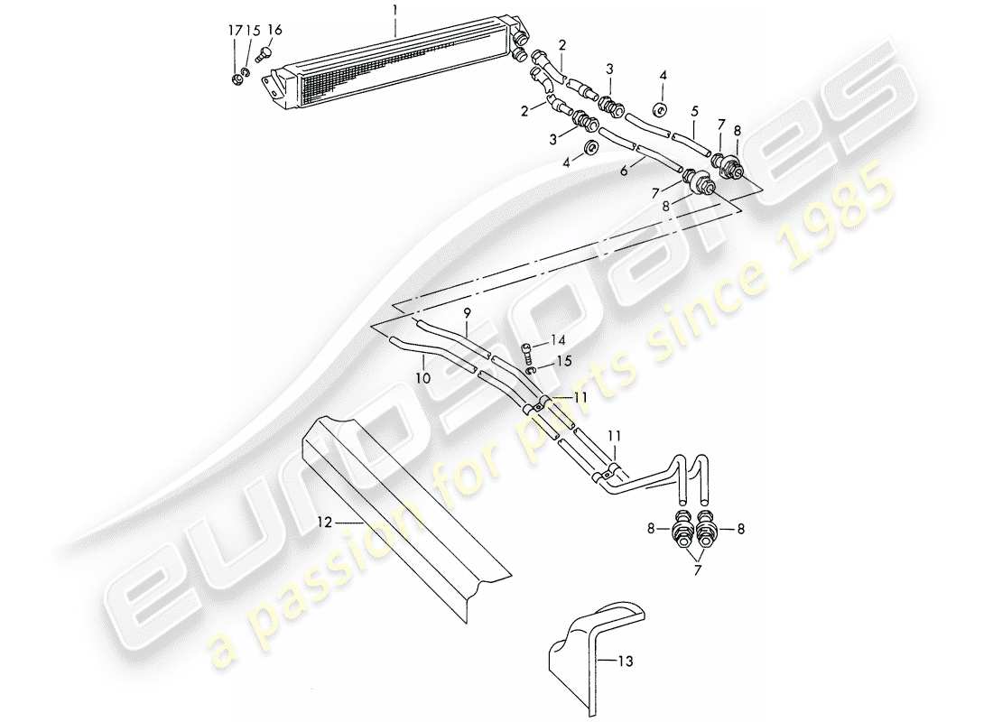 porsche 1964 (356b/356c) oil pipe - oil cooler part diagram