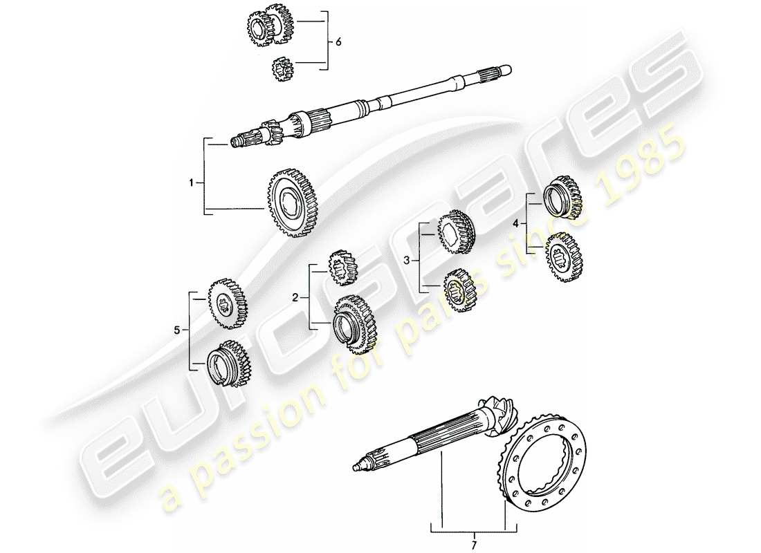 porsche 1987 (911) gear wheel sets - 5-speed part diagram