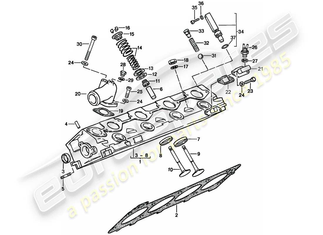 porsche 1988 (924s) cylinder head parts diagram