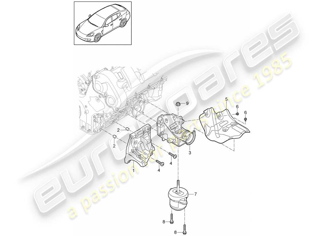 porsche panamera 970 (2014) engine suspension part diagram