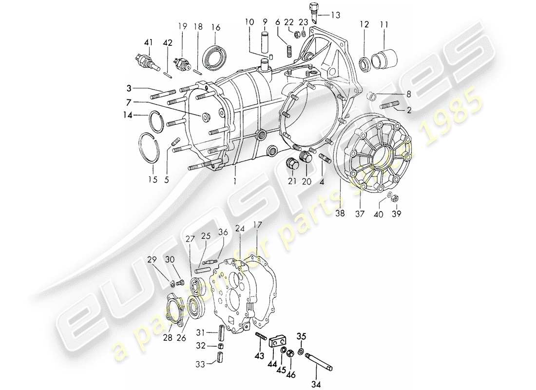 porsche 1971 (911) transmission case - sportomatic - typ 905/21 - d - mj 1972>> part diagram