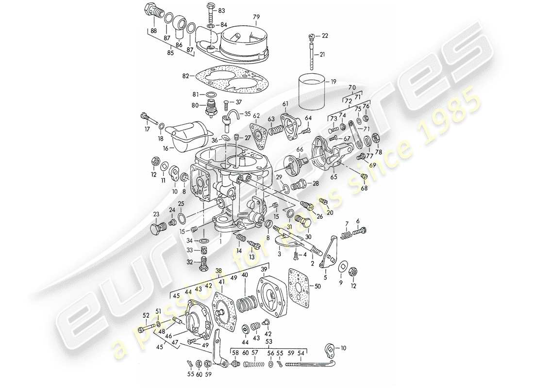 porsche 1954 (356/356a) single parts - for - carburetor - solex 40 pbic - m >> 81 200 part diagram