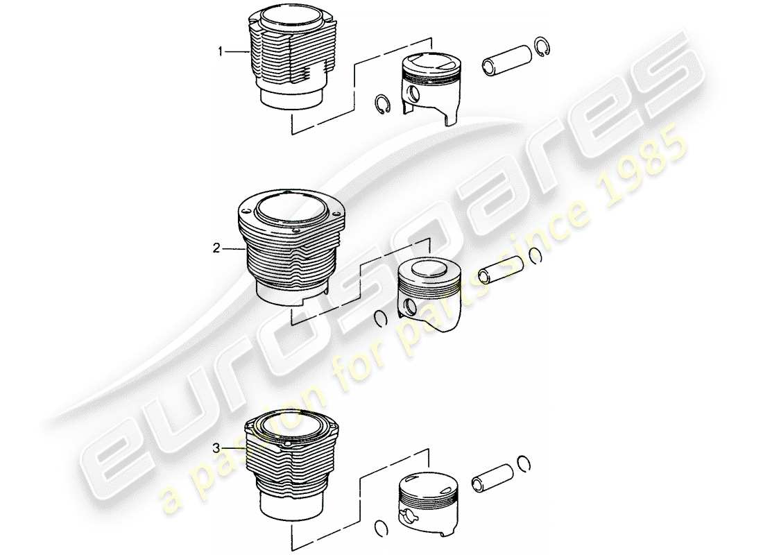 porsche replacement catalogue (1991) cylinder with pistons part diagram