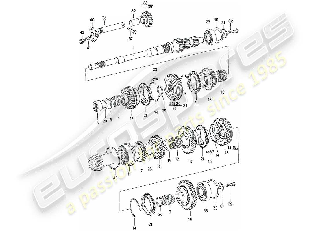 porsche 1977 (924) gears and shafts - 4-speed part diagram
