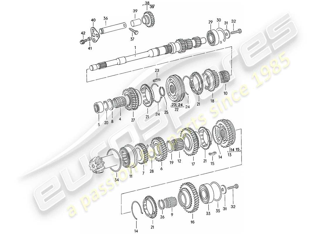 porsche 924 (1978) gears and shafts - 4-speed part diagram