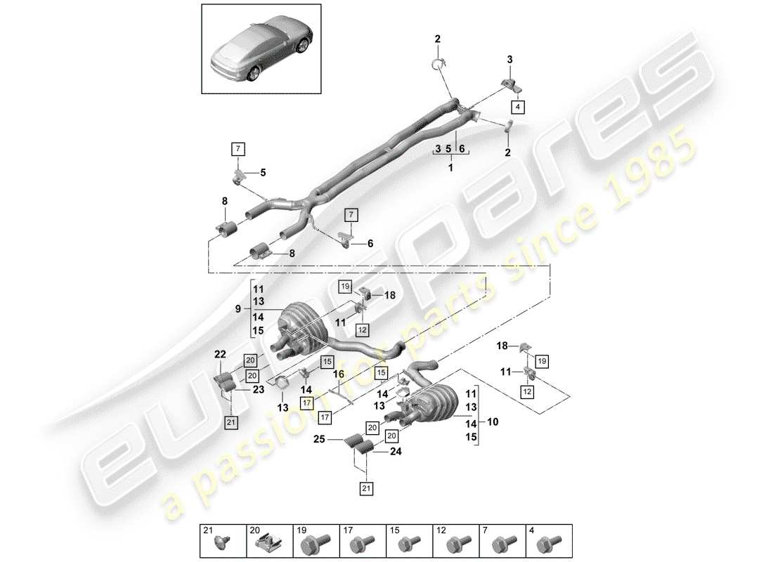 porsche 2020 (panamera 971-1) exhaust system parts diagram