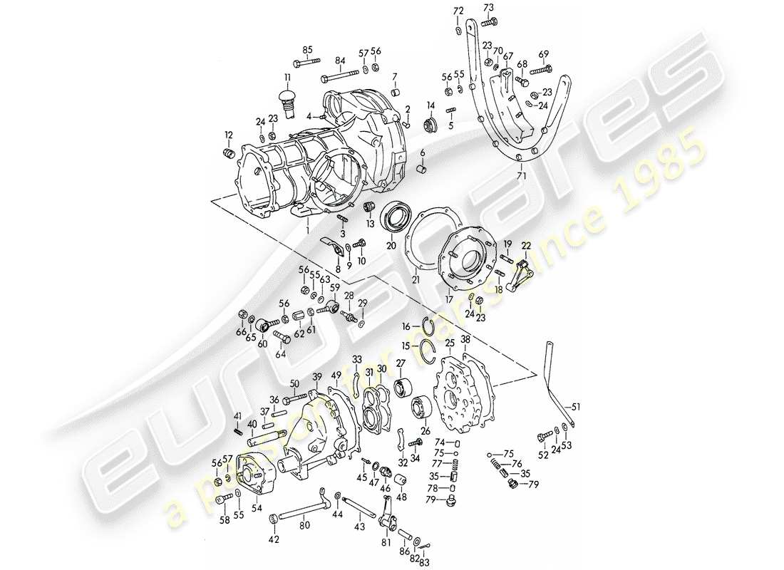 porsche 1963 (356b/356c) transmission case - with: - transmission suspension part diagram