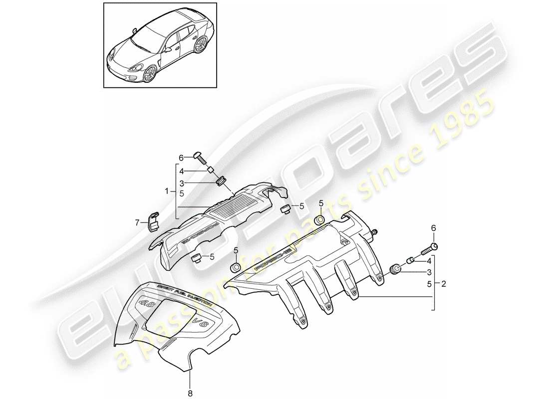 porsche 2013 (panamera 970) engine cover parts diagram