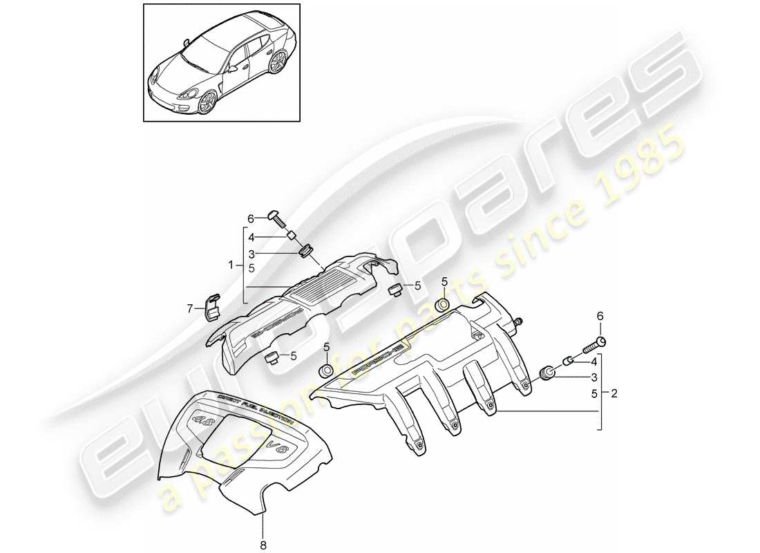 porsche panamera 970 (2013) engine cover part diagram