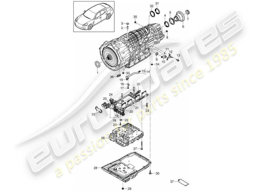 porsche panamera 970 (2014) 7-speed dual clutch gearbox part diagram